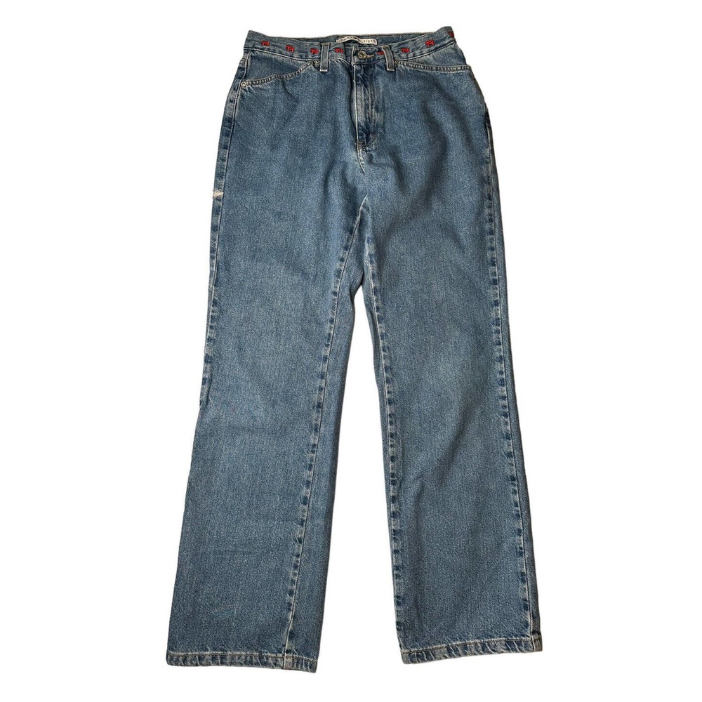 Vtg Tommy Hilfiger TH Embroidered Logo‎ Waistband Straightleg Jeans Y2K Womens 6